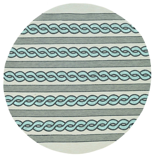 7' Round Ivory and Blue Round Abstract Indoor Outdoor Area Rug - Homeroots - Flyclothing LLC