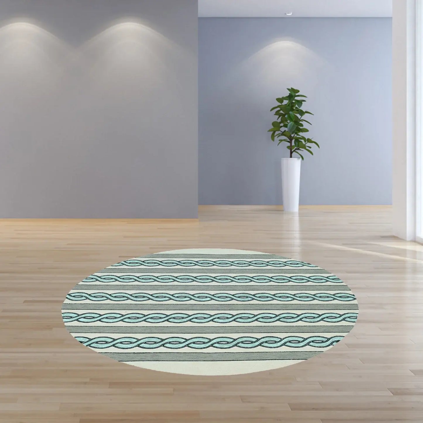 7' Round Ivory and Blue Round Abstract Indoor Outdoor Area Rug - Homeroots - Flyclothing LLC