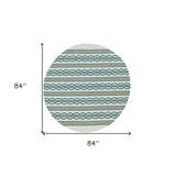 7' Round Ivory and Blue Round Abstract Indoor Outdoor Area Rug - Homeroots