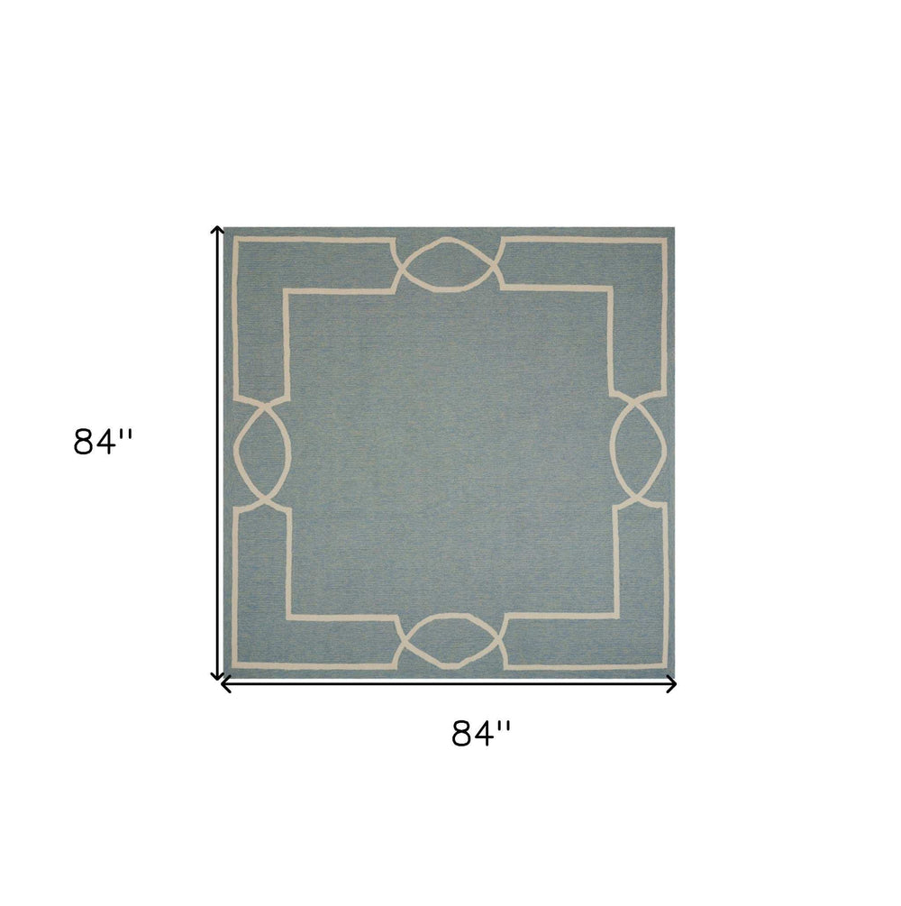 7' X 7' Blue and Ivory Geometric Hand Hooked Area Rug - Homeroots - Flyclothing LLC