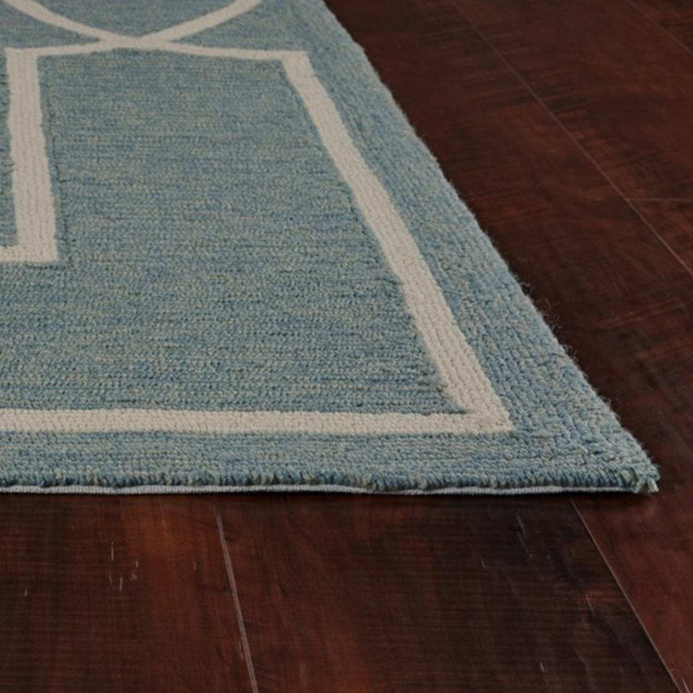 7' X 7' Blue and Ivory Geometric Hand Hooked Area Rug - Homeroots - Flyclothing LLC
