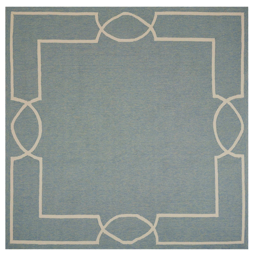 7' X 7' Blue and Ivory Geometric Hand Hooked Area Rug - Homeroots - Flyclothing LLC