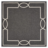7' X 7' Black Geometric Hand Hooked Area Rug - Homeroots