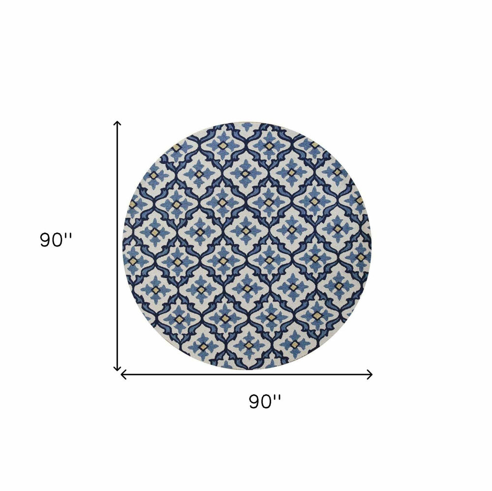 8' Round Ivory and Blue Moroccan Handmade Indoor Outdoor Area Rug - Homeroots - Flyclothing LLC