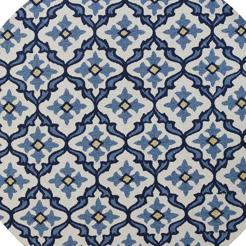 8' Round Ivory and Blue Moroccan Handmade Indoor Outdoor Area Rug - Homeroots - Flyclothing LLC