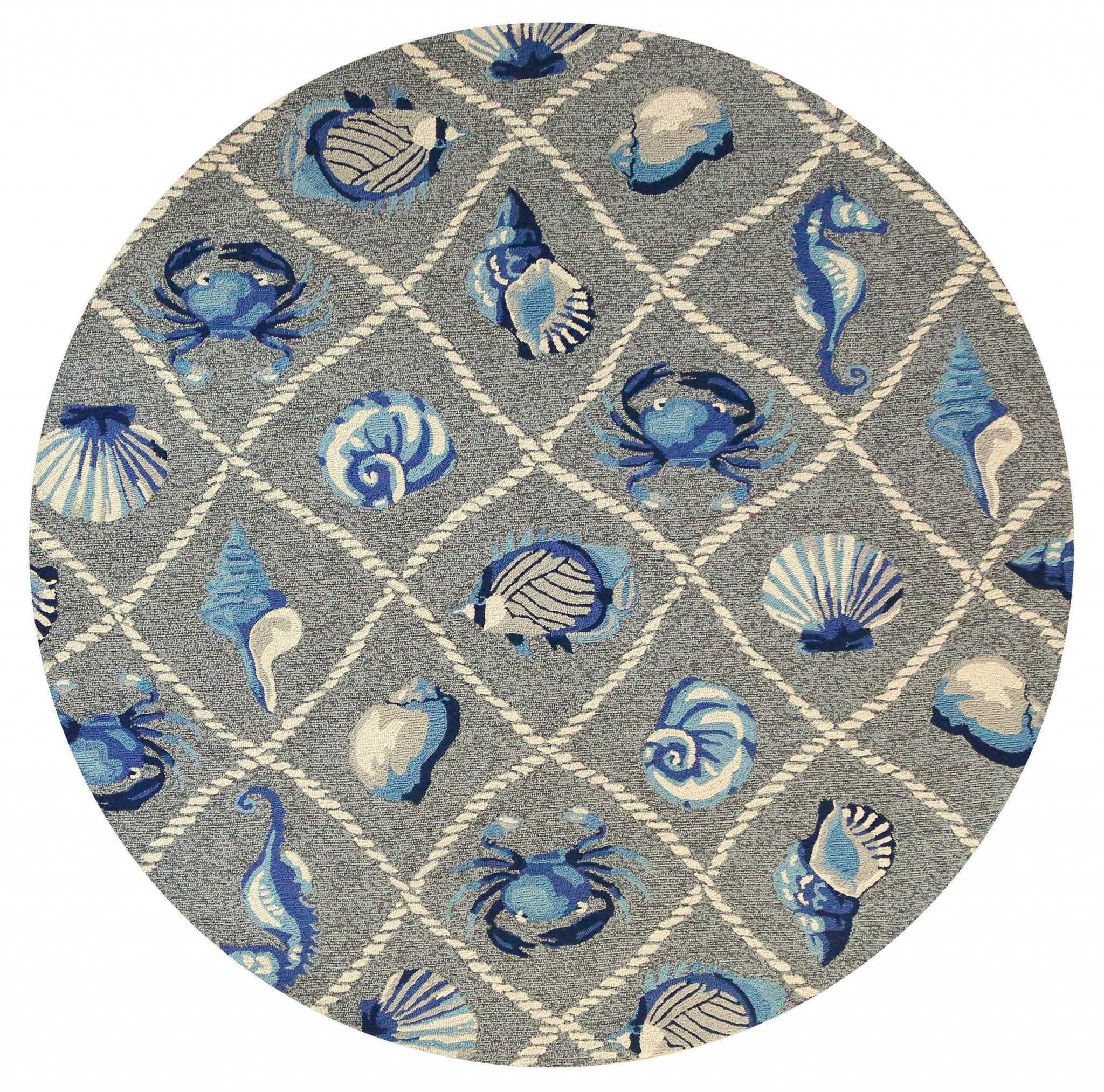 8' Round Gray Round Abstract Handmade Indoor Outdoor Area Rug - Homeroots - Flyclothing LLC