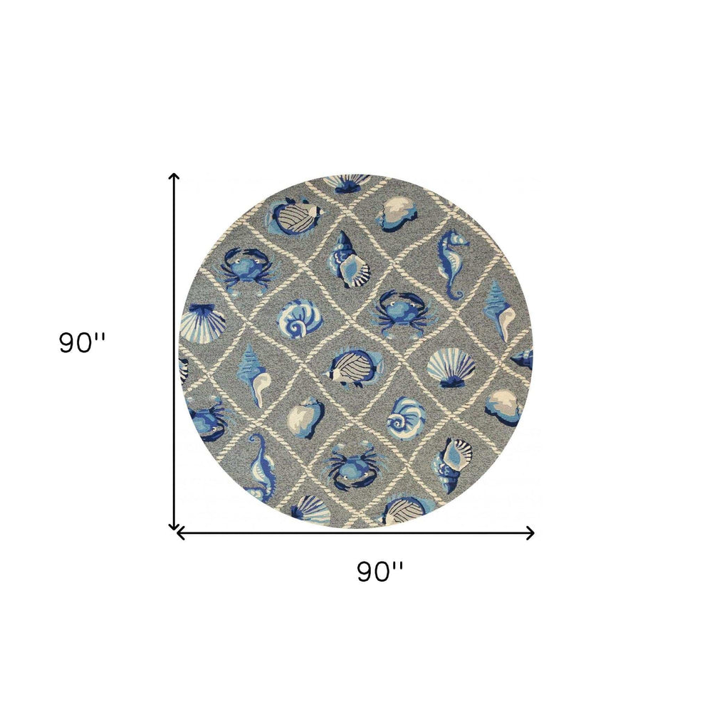 8' Round Gray Round Abstract Handmade Indoor Outdoor Area Rug - Homeroots - Flyclothing LLC