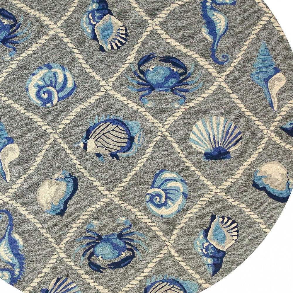 8' Round Gray Round Abstract Handmade Indoor Outdoor Area Rug - Homeroots - Flyclothing LLC