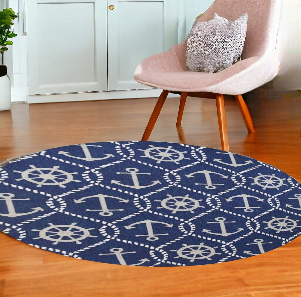 7' Round Uv Treated Polypropylene Navy Area Rug - Homeroots