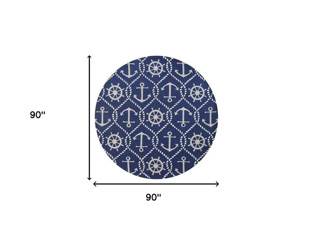 7' Round Uv Treated Polypropylene Navy Area Rug - Homeroots - Flyclothing LLC