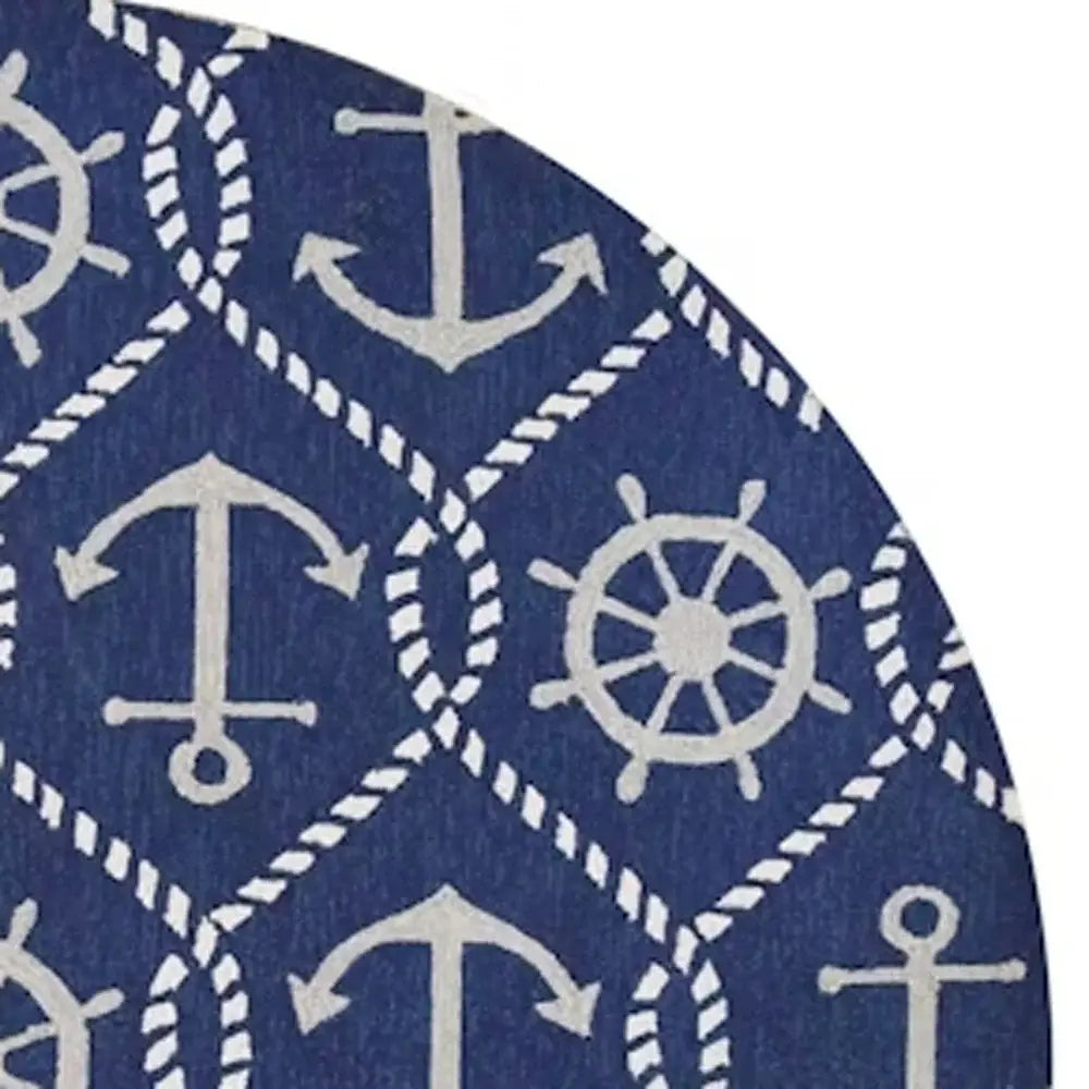 7' Round Uv Treated Polypropylene Navy Area Rug - Homeroots - Flyclothing LLC