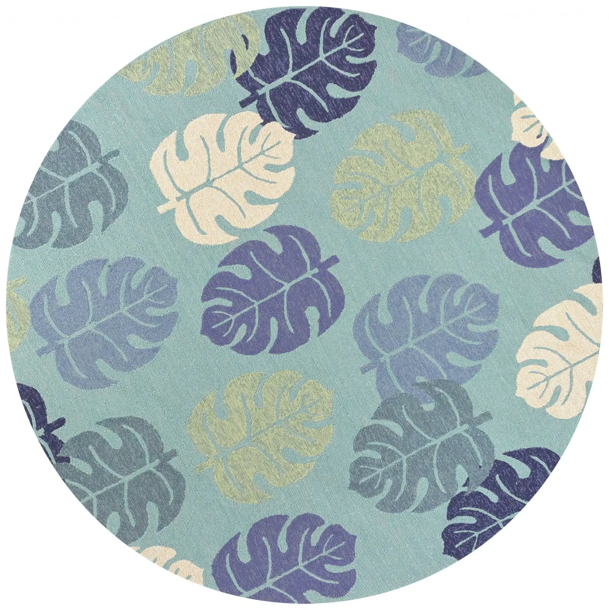 7' Round Uv Treated Polypropylene Turquoise Area Rug - Homeroots - Flyclothing LLC