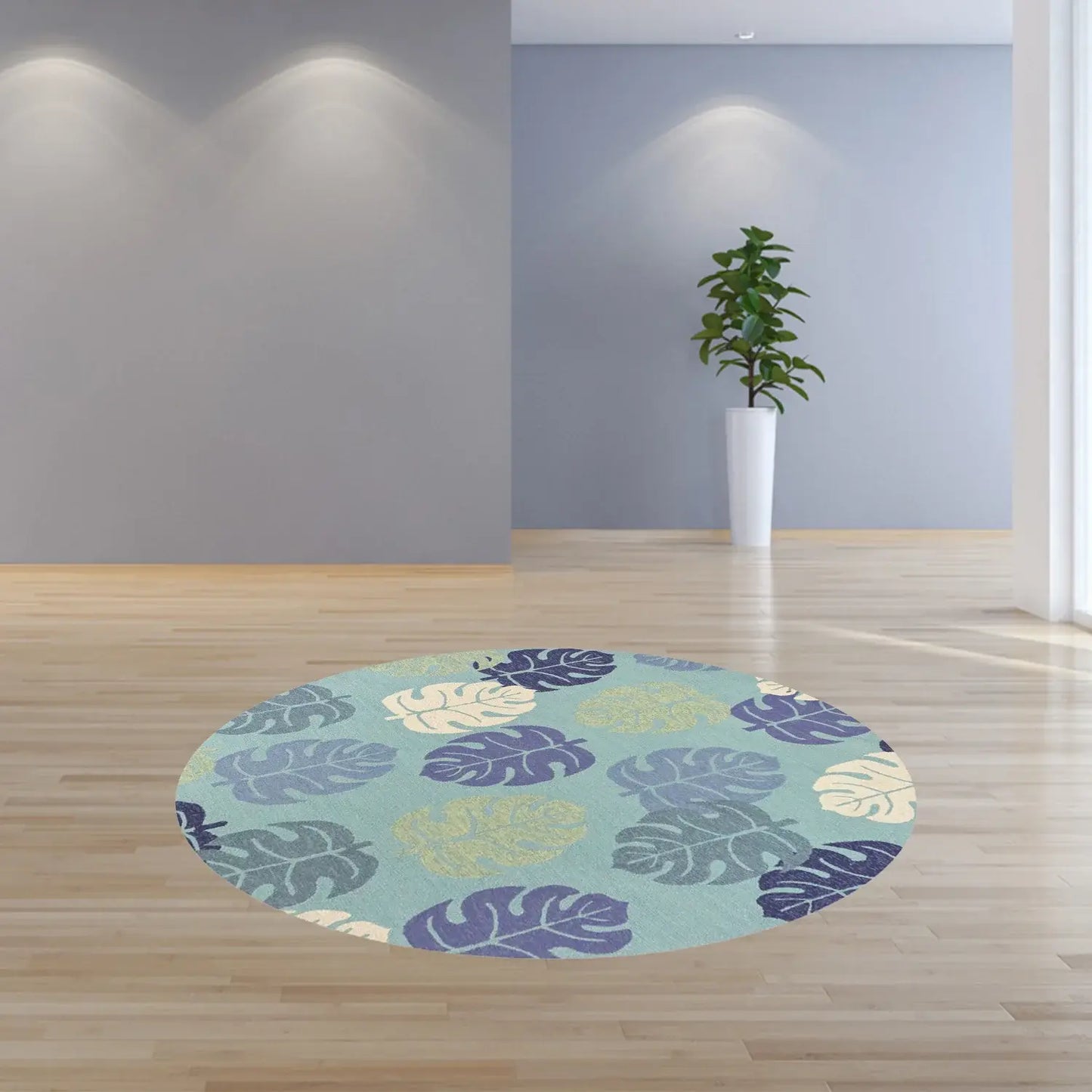 7' Round Uv Treated Polypropylene Turquoise Area Rug - Homeroots - Flyclothing LLC