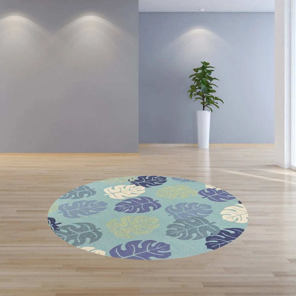 7' Round Uv Treated Polypropylene Turquoise Area Rug - Homeroots - Flyclothing LLC