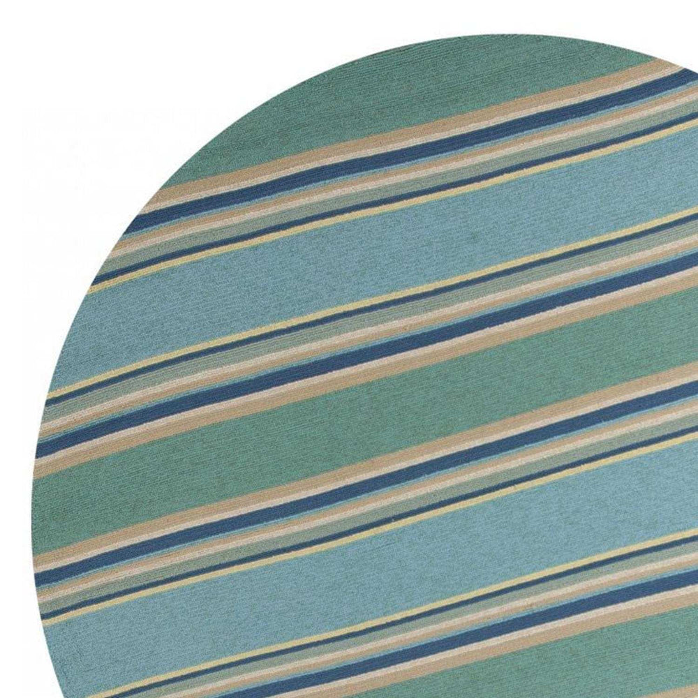 8' Round Blue Round Striped Handmade Indoor Outdoor Area Rug - Homeroots - Flyclothing LLC