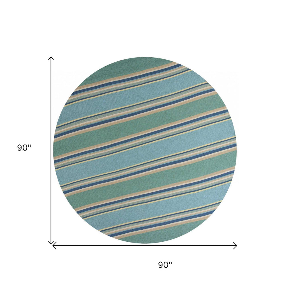 8' Round Blue Round Striped Handmade Indoor Outdoor Area Rug - Homeroots - Flyclothing LLC