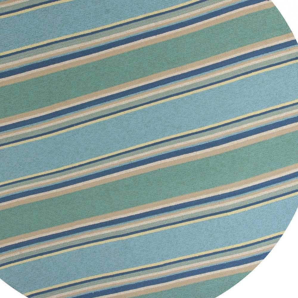 8' Round Blue Round Striped Handmade Indoor Outdoor Area Rug - Homeroots - Flyclothing LLC