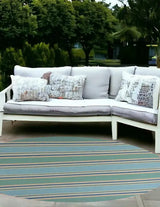 8' Round Blue Round Striped Handmade Indoor Outdoor Area Rug - Homeroots - Flyclothing LLC