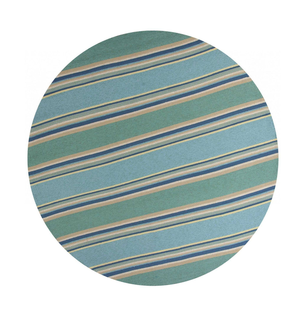 8' Round Blue Round Striped Handmade Indoor Outdoor Area Rug - Homeroots - Flyclothing LLC