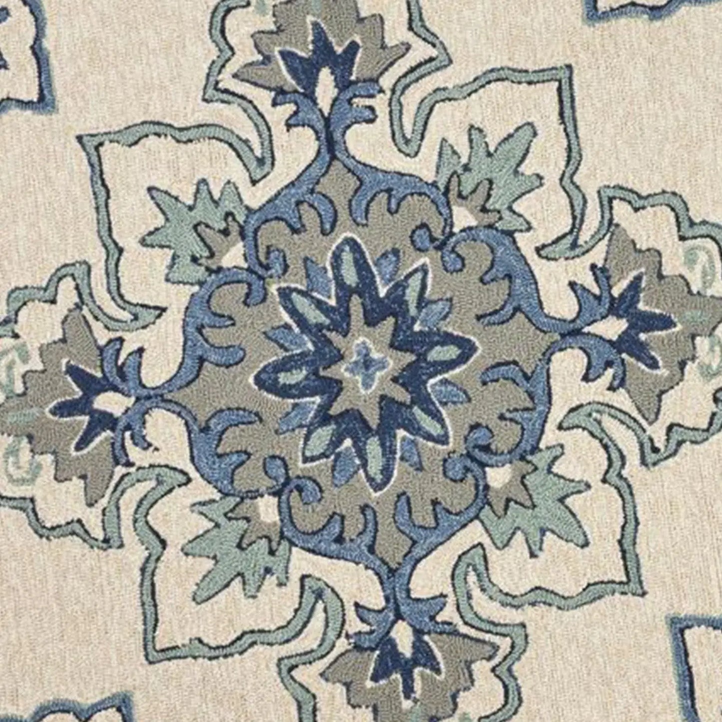 8' Round Gray and Ivory Round Damask Handmade Indoor Outdoor Area Rug - Homeroots - Flyclothing LLC