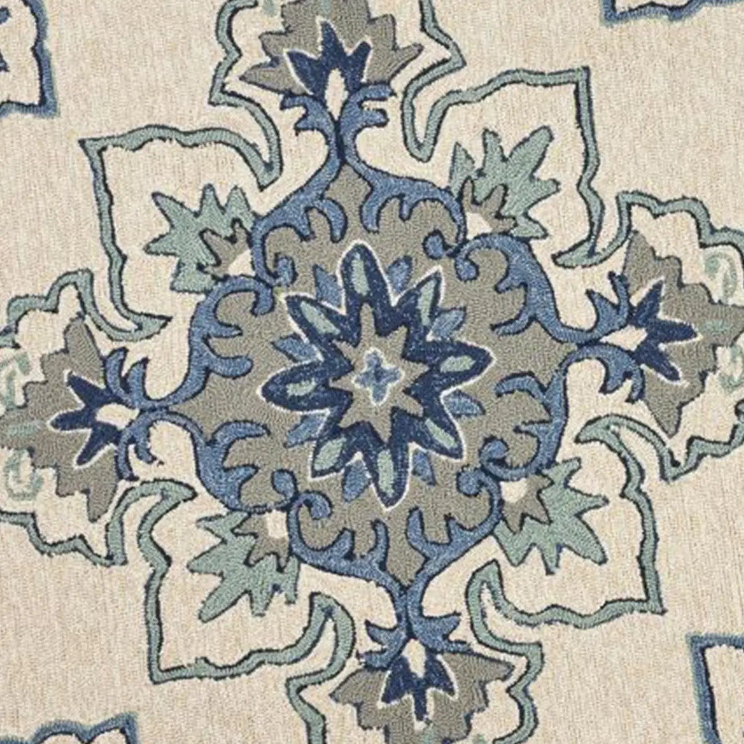 8' Round Gray and Ivory Round Damask Handmade Indoor Outdoor Area Rug - Homeroots - Flyclothing LLC