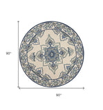 8' Round Gray and Ivory Round Damask Handmade Indoor Outdoor Area Rug - Homeroots