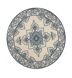 8' Round Gray and Ivory Round Damask Handmade Indoor Outdoor Area Rug - Homeroots