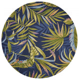 8' Round Blue Round Floral Handmade Indoor Outdoor Area Rug - Homeroots