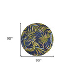 8' Round Blue Round Floral Handmade Indoor Outdoor Area Rug - Homeroots
