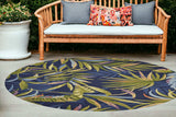 8' Round Blue Round Floral Handmade Indoor Outdoor Area Rug - Homeroots