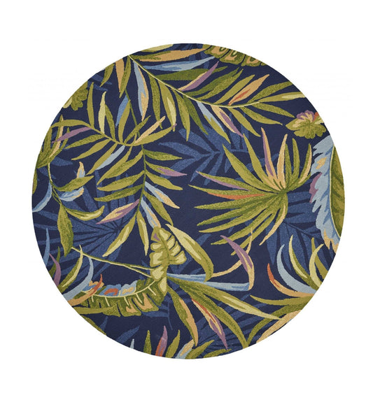 8' Round Blue Round Floral Handmade Indoor Outdoor Area Rug - Homeroots - Flyclothing LLC
