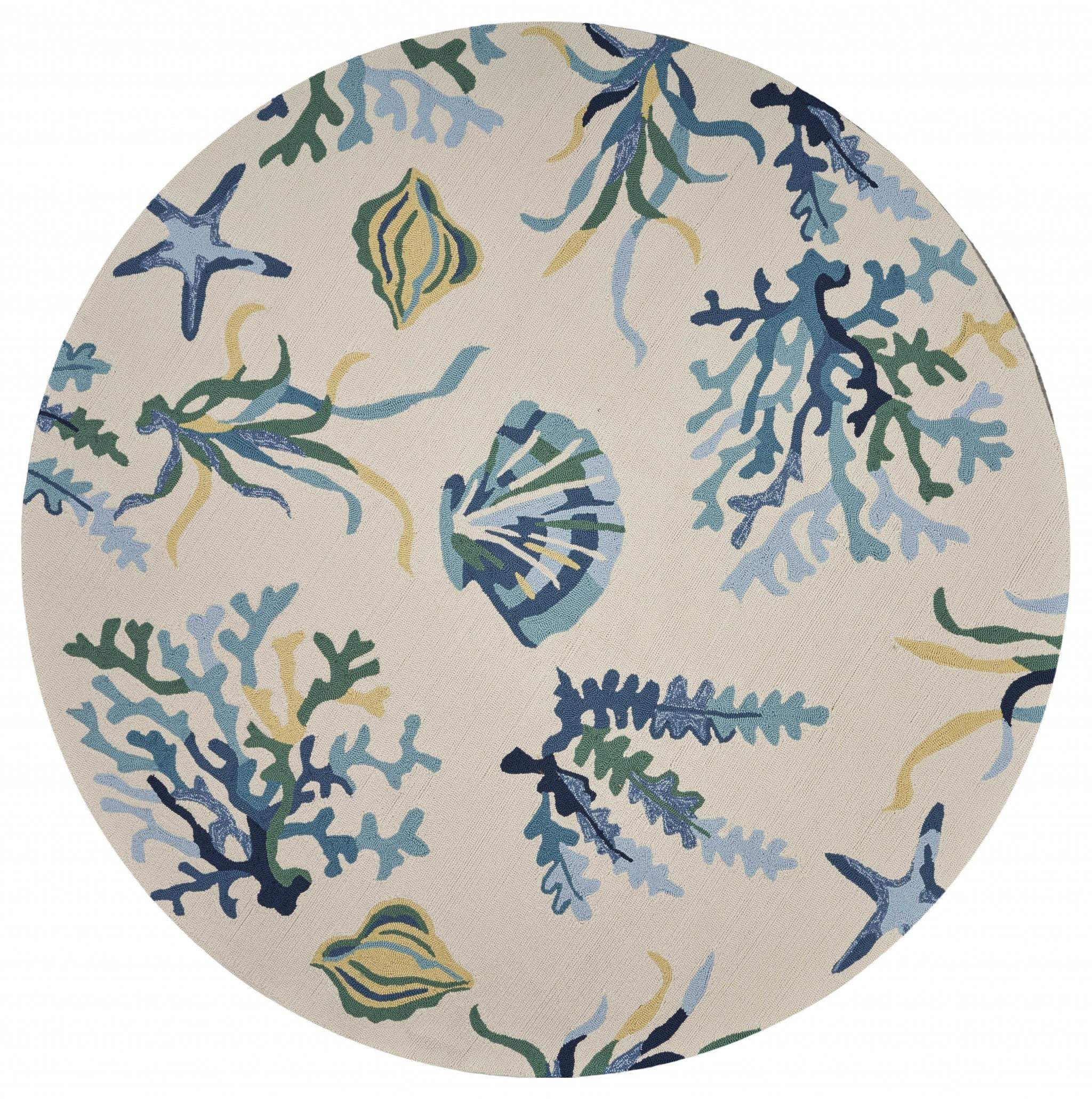 7' Round Uv Treated Polypropylene Ivory Or Blue Area Rug - Homeroots - Flyclothing LLC