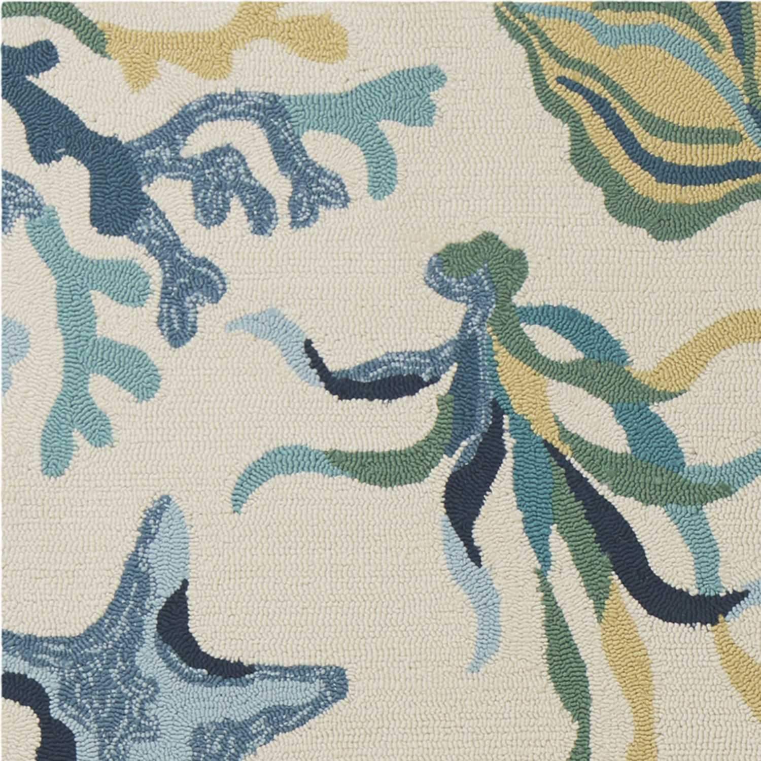 7' Round Uv Treated Polypropylene Ivory Or Blue Area Rug - Homeroots - Flyclothing LLC