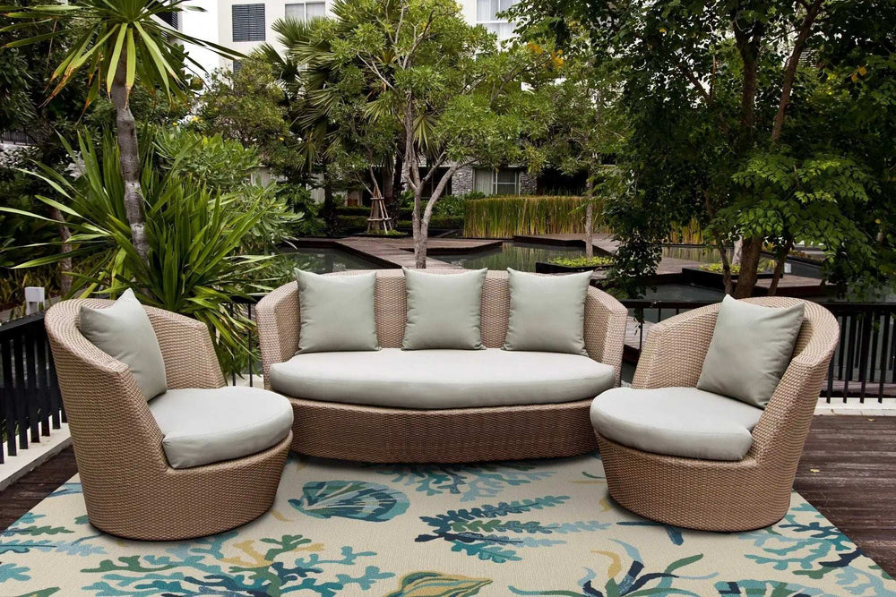 7' Round Uv Treated Polypropylene Ivory Or Blue Area Rug - Homeroots - Flyclothing LLC