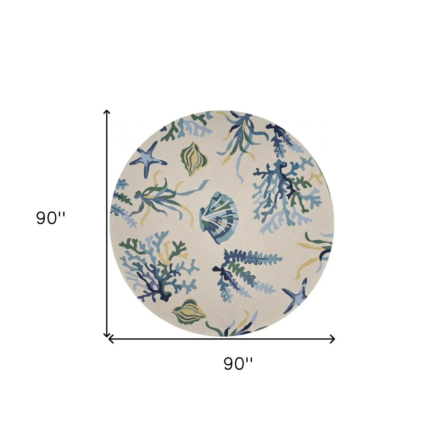 7' Round Uv Treated Polypropylene Ivory Or Blue Area Rug - Homeroots - Flyclothing LLC