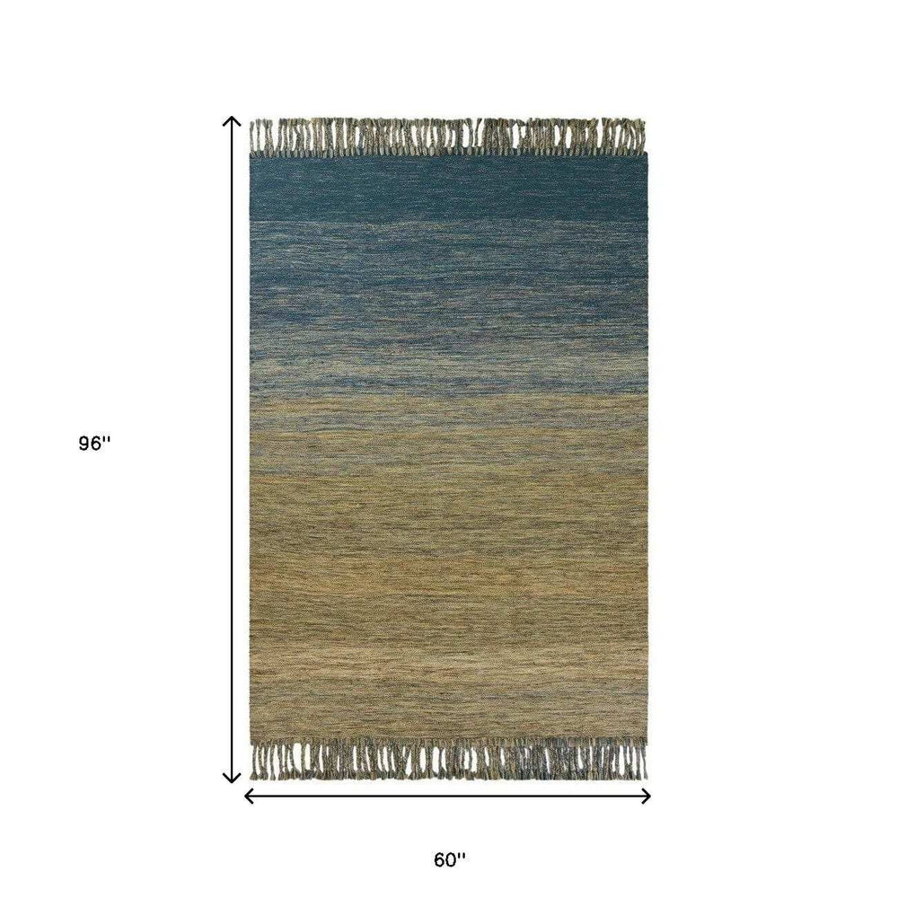 5' X 8' Blue and Ivory Wool Ombre Hand Woven Area Rug - Homeroots - Flyclothing LLC