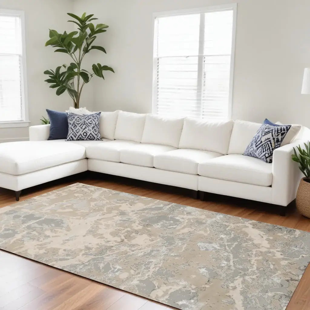 7' X 10' Sand Grey Machine Woven Abstract Indoor Area Rug - Homeroots - Flyclothing LLC