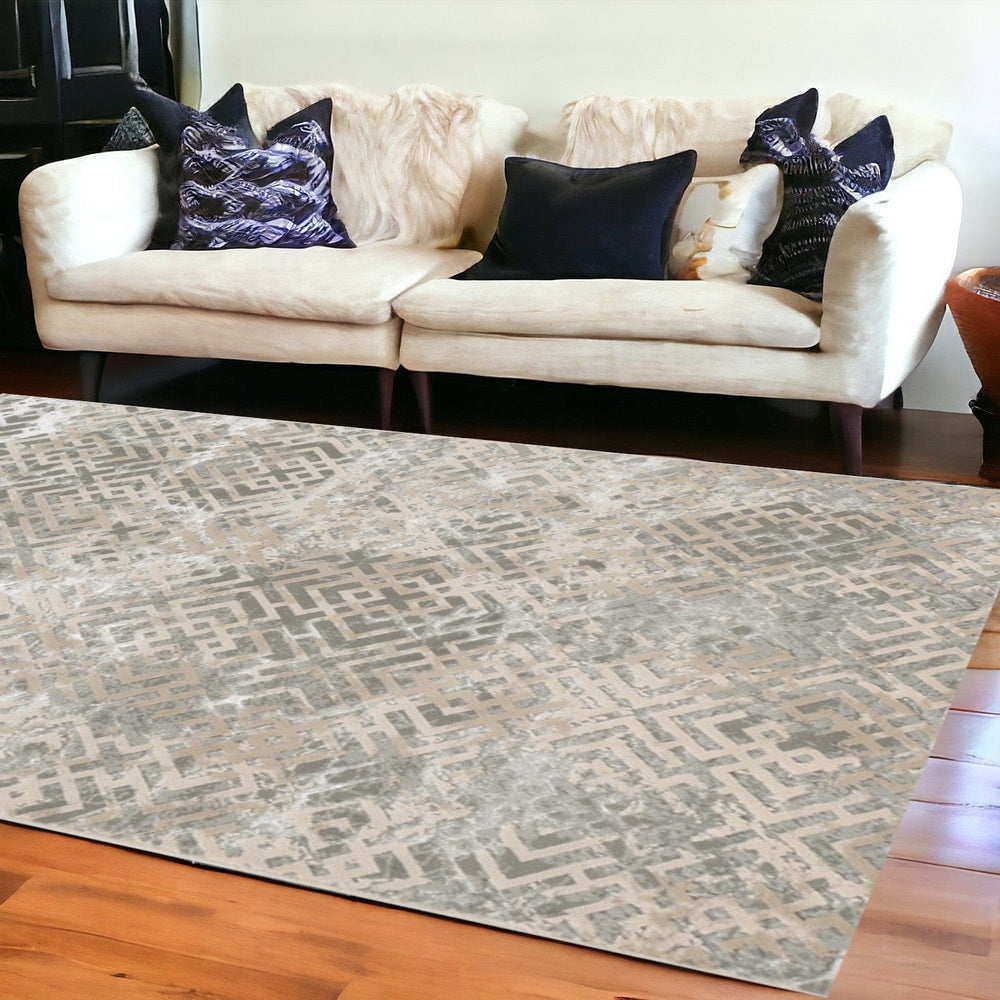 6' X 9'  Polyester Sand Silver Area Rug - Homeroots