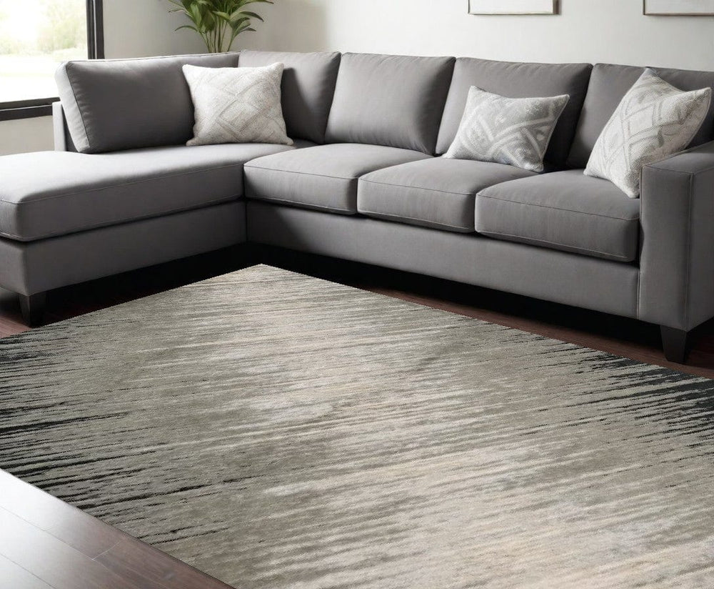 7' X 10' Silver Grey Machine Woven Abstract Brushstroke Indoor Area Rug - Homeroots