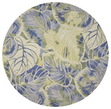 6' Blue Green Hand Tufted Tropical Leaves Round Indoor Area Rug - Homeroots