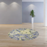 6' Blue Green Hand Tufted Tropical Leaves Round Indoor Area Rug - Homeroots