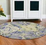 6' Blue Green Hand Tufted Tropical Leaves Round Indoor Area Rug - Homeroots