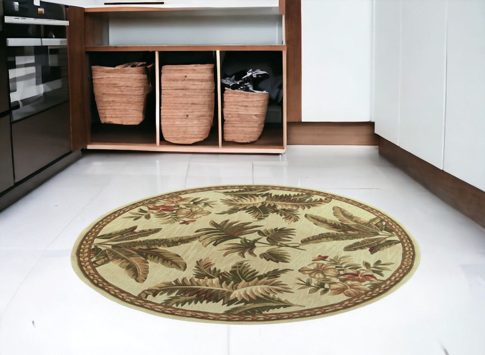 5' Round  Wool Ivory  Area Rug - Homeroots