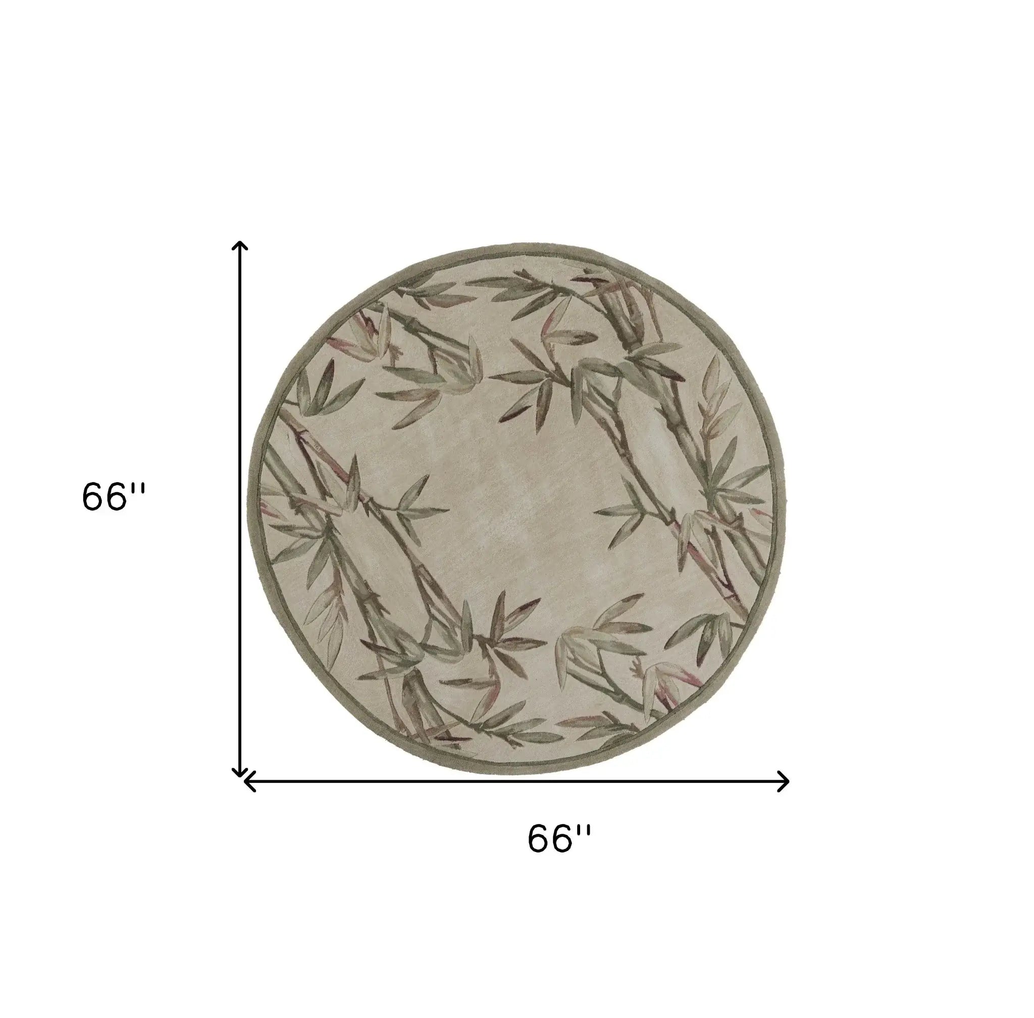 6' Ivory Hand Tufted Tropical Bamboo Round Indoor Area Rug - Homeroots - Flyclothing LLC