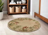 5' Round  Wool Ivory  Area Rug - Homeroots
