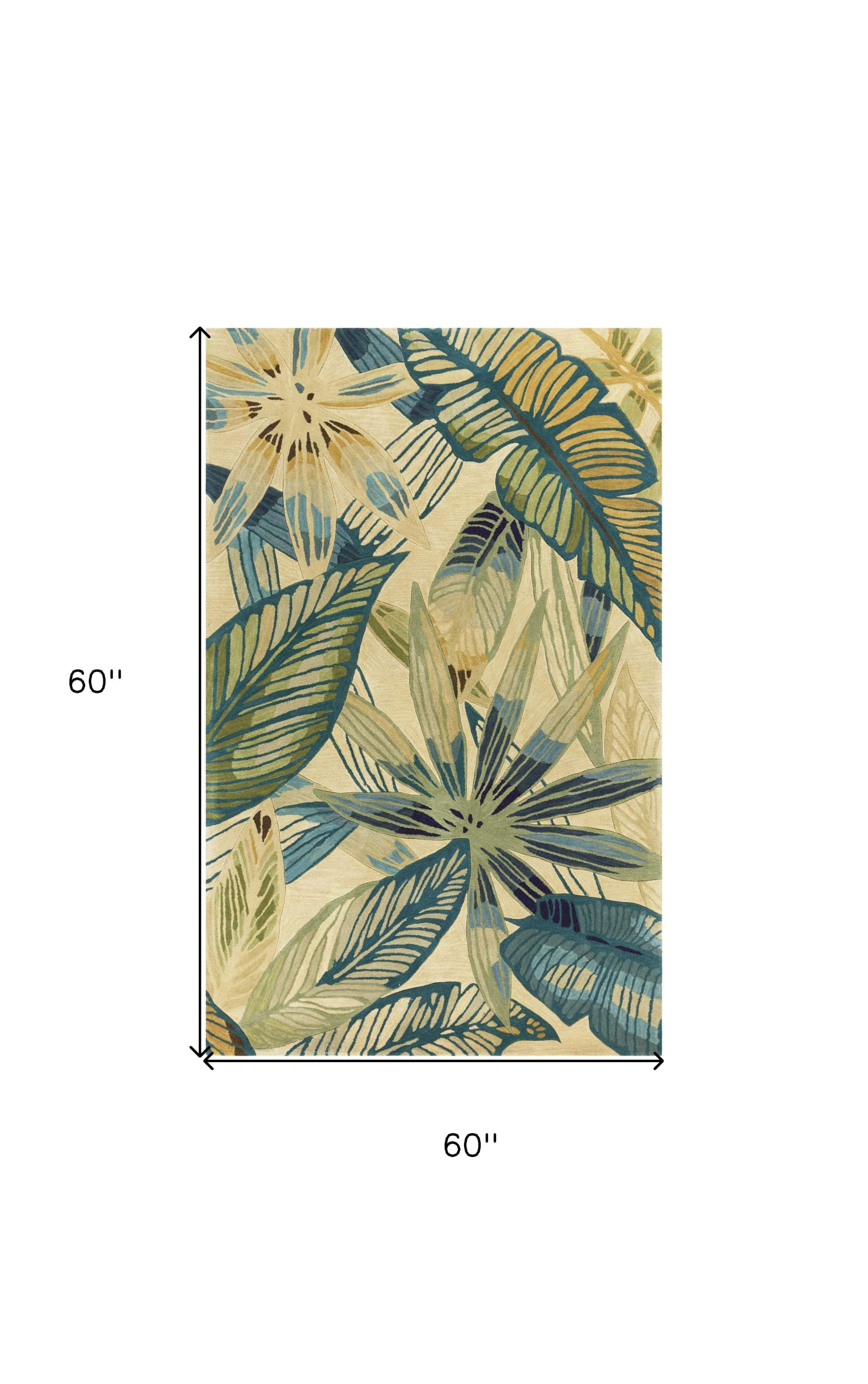 5' Ivory And Teal Wool Handmade Area Rug - Homeroots - Flyclothing LLC