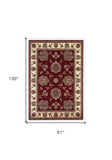 8' X 11' Red Ivory Machine Woven Floral Traditional Indoor Area Rug - Homeroots