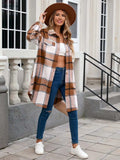Plaid Button Up Long Sleeve Longline Outerwear - Trendsi - Flyclothing LLC