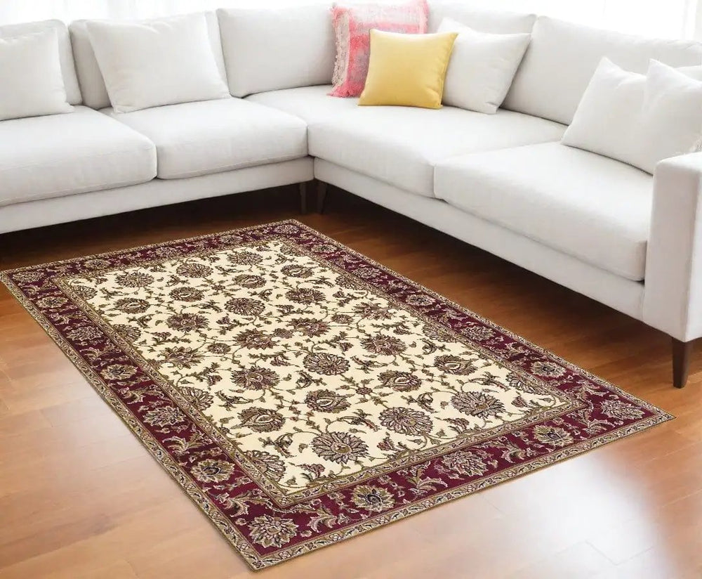 7' X 10' Red and Ivory Area Rug - Homeroots