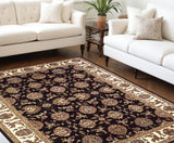 8' X 11' Black Ivory Machine Woven Floral Traditional Indoor Area Rug - Homeroots